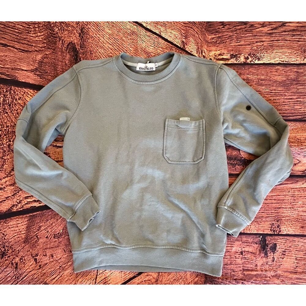 Stone Island Green Crewneck Sweatshirt with Pocket